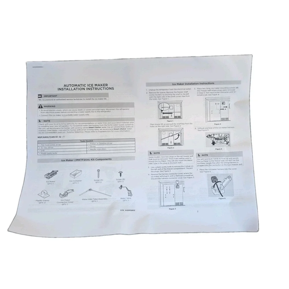 New OEM EMZ Frigidaire Refrigerator Ice Maker, Tray & Instructions A11127913